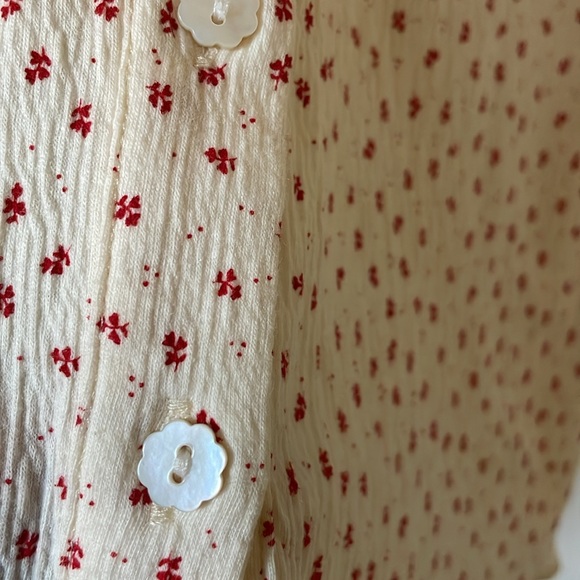 FRNCH Paris cottagecore ditsy print v neck button up blouse tee jersey - Picture 5 of 7